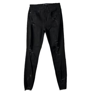 Kancan Jeans Womens 3/25 Black Button Zip Skinny Stretch High Rise Black Wash